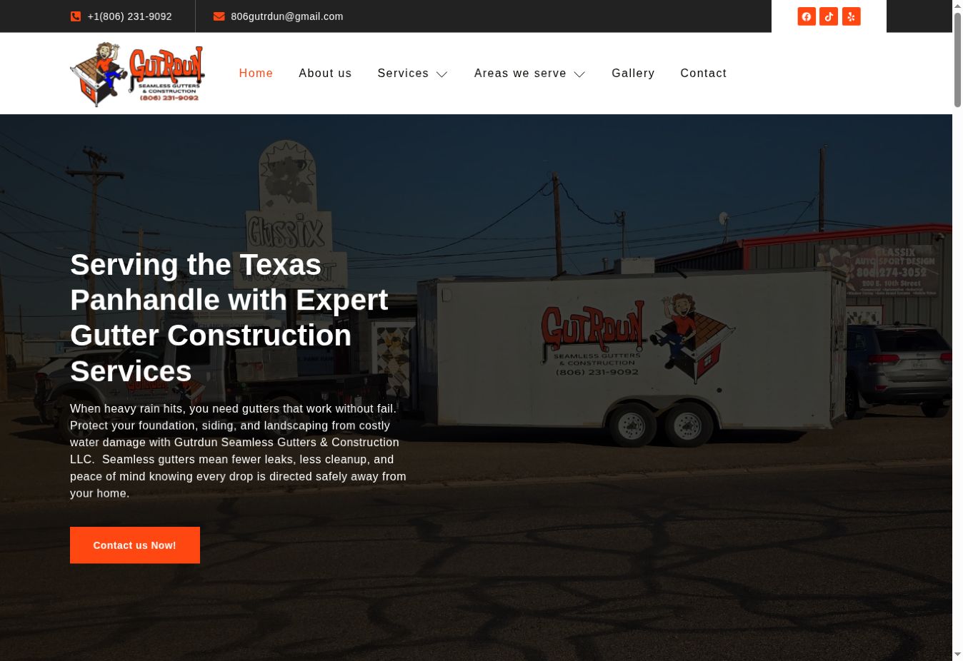 Gutrdun Seamless Gutters & Construction website preview